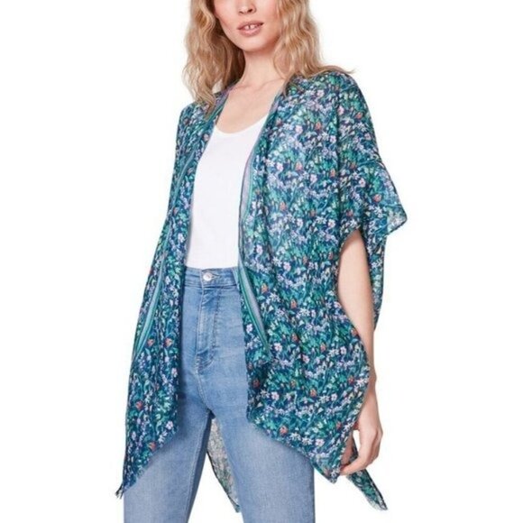Steve Madden Womens One Size Fits Most Floral Kimono Coverup Blue Green $48 - Picture 1 of 5